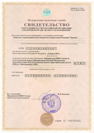 Превью свидетельства ИНН